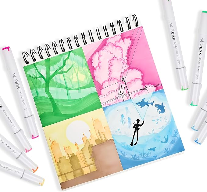 Alcohol Markers, 80 Colors Chisel & Brush Tip Coloring Markers Set, Double Tipped Markers Set for Artist Adults Coloring or Drawing