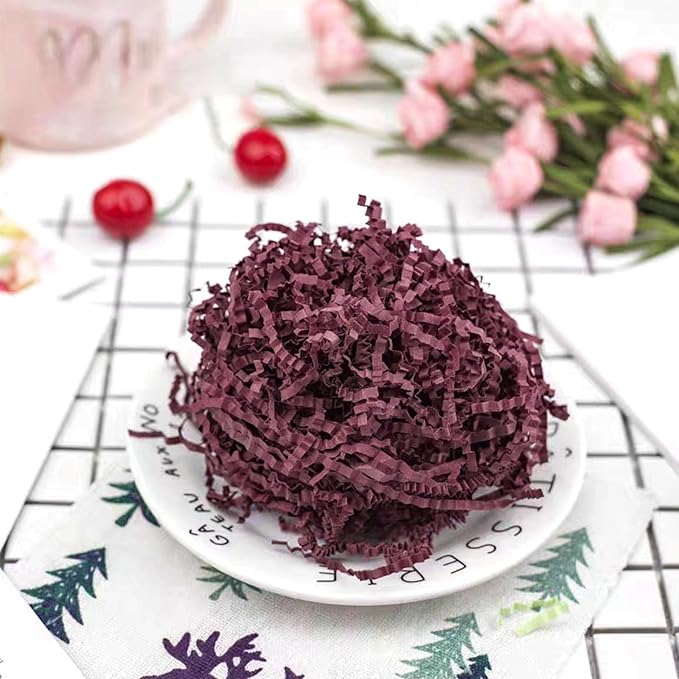 ZEBMOON 1 LB Burgundy Crinkle Cut Paper Shred Filler Great for Gift Wrapping, Basket Filling, Birthday, Wedding, Halloween, Thanksgiving, Christmas Day, New Year Party Decorations Filling Supplies