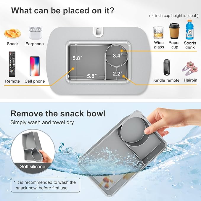 ERGONOV Tablet Stand Pillow with Snack Bowl, iPad Lap Holder for Hands-Free Reading and Relaxation on Bed,Couch,Recliner, 360° Rotating Clip for 4.7-13" Kindle,eBook,Tablet,iPhone (Light Gray)