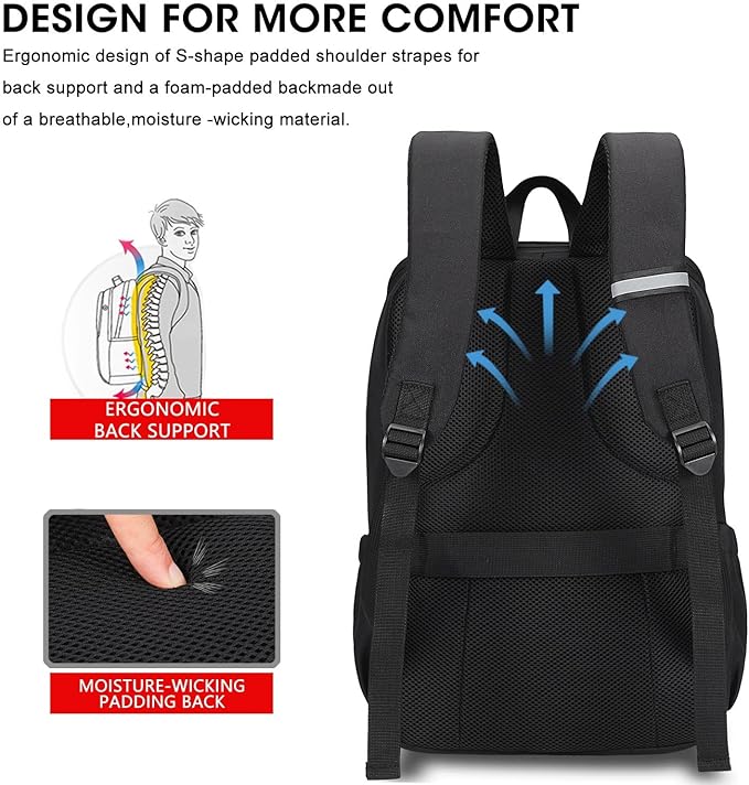 MAXTOP Deep Storage Laptop Backpack with USB Charging Port[Water Resistant] College Computer Bookbag Fits 15 Inch Laptop Black