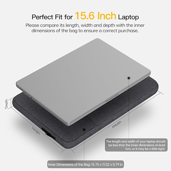 15.6-16 inch Laptop Sleeve Case for HP Omnibook 16, HP Envy X360/Pavilion 15.6/ProBook 15, Lenovo IdeaPad 15, Acer Aspire 15, Dell Inspiron 16 Plus, Samsung Galaxy, Water-Resistant Computer Bag