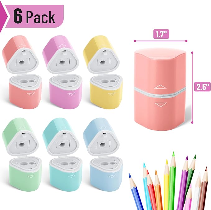 Mr. Pen- Pencil Sharpeners Manual, 6 Pack, 3 Holes, Colorful