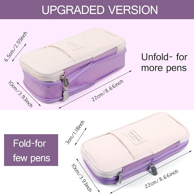 Large Capacity Pencil Case, Expandable Stationery Bag with Zipper compartments, Aesthetic Pencil Case Pouch for Office College School Students Teen Girls Boys