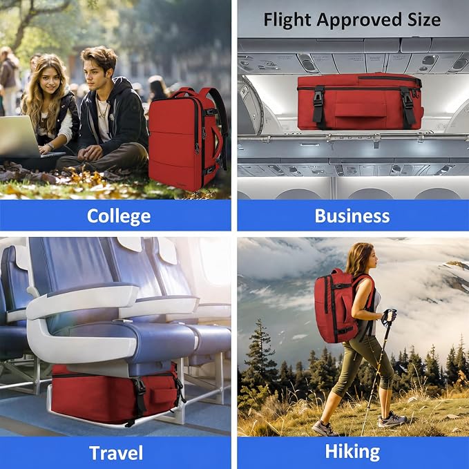 Taygeer 15.6 Inch Travel Backpack Carry On for Women Men, Personal Item Bag | Airline Approved Backpack with Water Bottle Pocket & Laptop Compartment, Bag for Weekender, Work, Hiking Essentials,Brick Red