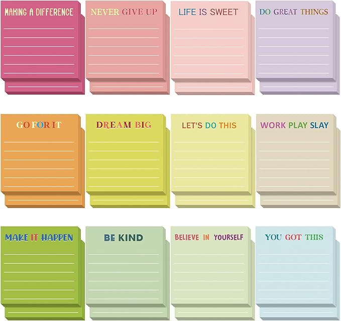 Yinder 24 Pcs Inspirational Sticky Notes Cute Motivational Sticky Notes Pad End of Year Employee Appreciation Gifts Bulk for Teacher Nurse Coworkers Office Supplies 3 x 3'' (Inspirational,Macaroon)