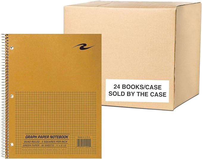 Roaring Spring 5x5 Graph Ruled Spiral Lab Notebook, 1 Case (24 Total), Brown Kraft Cover, 8.5" x 11" 80 Sheets, Green Paper