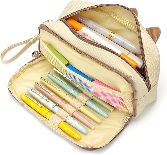 Hongdian Large Capacity Pencil Case, 3D Cat Pen Bags Pencil Pouch Organizer for Office College School