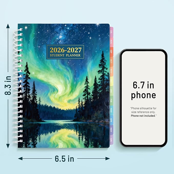 Student Planner 2026-2027, SUNEE Middle or High School Datebooks Student Planner for Academic Year Jul. 2026 - Jun. 2027, 6.5" x 8.3" Lesson Plan Book with Bookmark, Planning Stickers, Aurora Sky