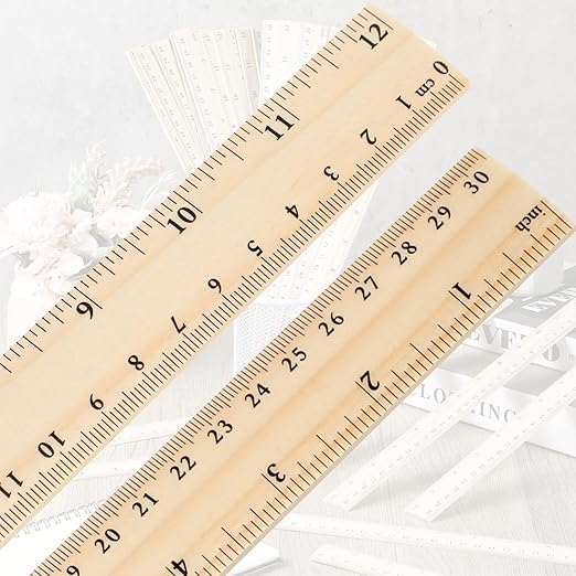 Zonon 50 Pcs Wooden Ruler Bulk Wood Measuring Ruler Office 2 Scale for School Education Families Kids Students (12 Inch)