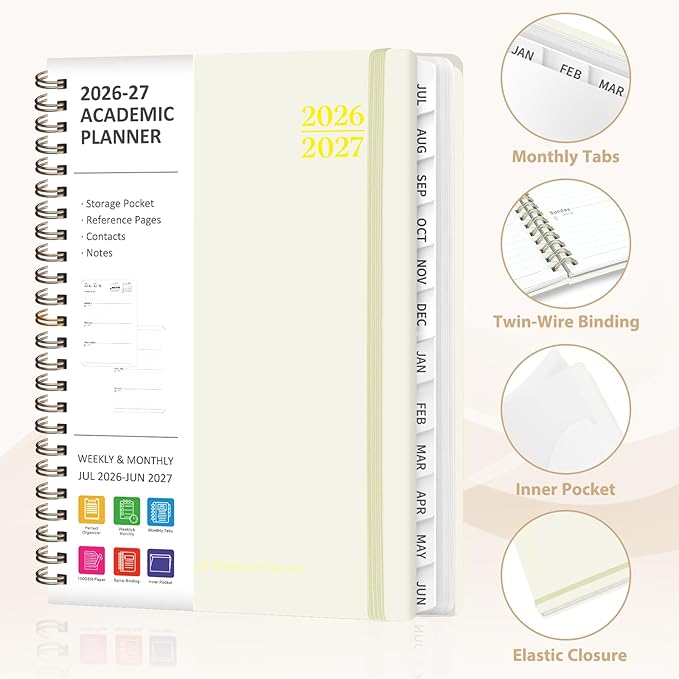 Planner 2026-2027, Weekly and Monthly Academic Planner, July 2026 - June 2027, Hardcover Calendar Agenda Book for School Year Planning, School Supplies for Teacher and Student, A5(6.3'' x 8.5'')