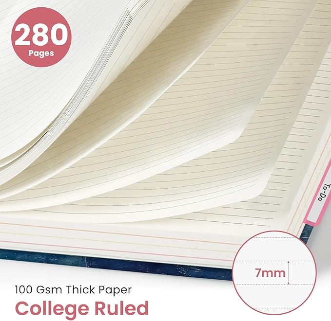 Large Spiral Lined Notebooks for Work with Removable Dividers & Tabs, 8.5"x11" Pretty Hardcover 5 Subject Notebook Journal for Women, College Ruled, Perfect for Study & Office Organization, 280 Pages,Sunset
