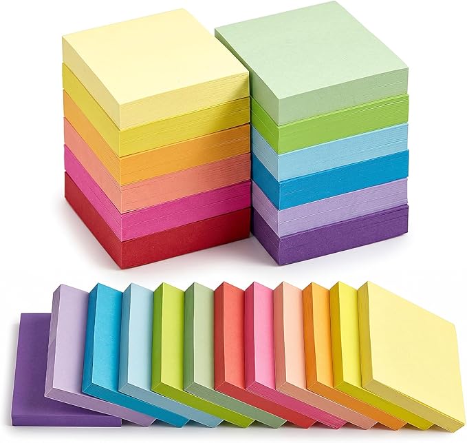 Agoer 1200 Sheets Mini Sticky Notes - 2 x 1.5 Small Sticky Pads, Clean Removal, Bright Colors Self-Stick Pads - Colorful Notes for Office, Home, School (12 Colors)