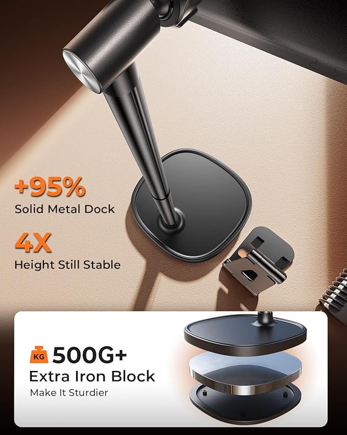 DIMONCOAT Height Adjustable Tablet Stand for Desk, Tablet Holder 360° Rotation: Desktop Tablet Accessories for 4.7-10" Like iPad Pro, Air Mini, Kindle, E-Reader, iPhone 17 Pro Max