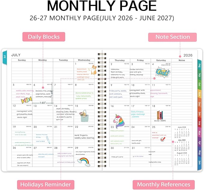 Planner 2026-2027 - Academic Planner 2026-2027, July 2026 to June 2027, Planner Weekly and Monthly, 8" x 10", Premium Paper, Twin-Wire Binding, Calendar with Tabs