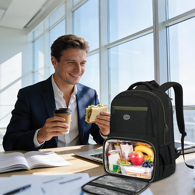 MATEIN Laptop Backpack for Men with Lunch Compartment, 17 Inch Professional Work Back Pack with Padded Straps, Insulated Lunch Backpack for Office Commute, Anti Theft TSA Business Travel Work Bag