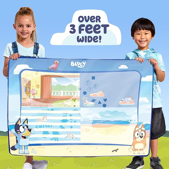 Bluey Water Drawing Mat - Mess-Free Water Art with Stamps, Stencils, and Reusable Accessories for Toddlers