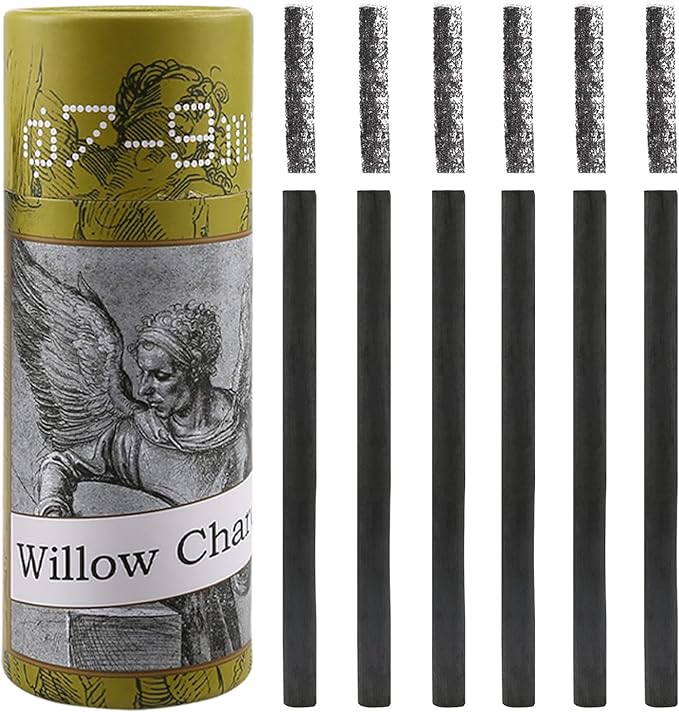 Willow Charcoal Sticks, Natural Willow Charcoal for Artists, Beginners, or Students of All Skill Levels, Great for Sketching, Drawing, and Shading, Approx 7-9mm in Diameter, Pack of 25