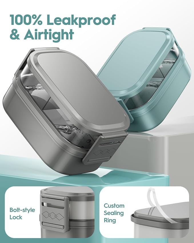 BiuLeon Bento Box Adult Lunch Box, 65 Oz Capacity Lunch Containers(Adjustable 2/3 Tier), BPA-Free, Leak-Proof and Stackable Bento Lunch Box, Microwave & Dishwasher Safe with Utensils(Gray)