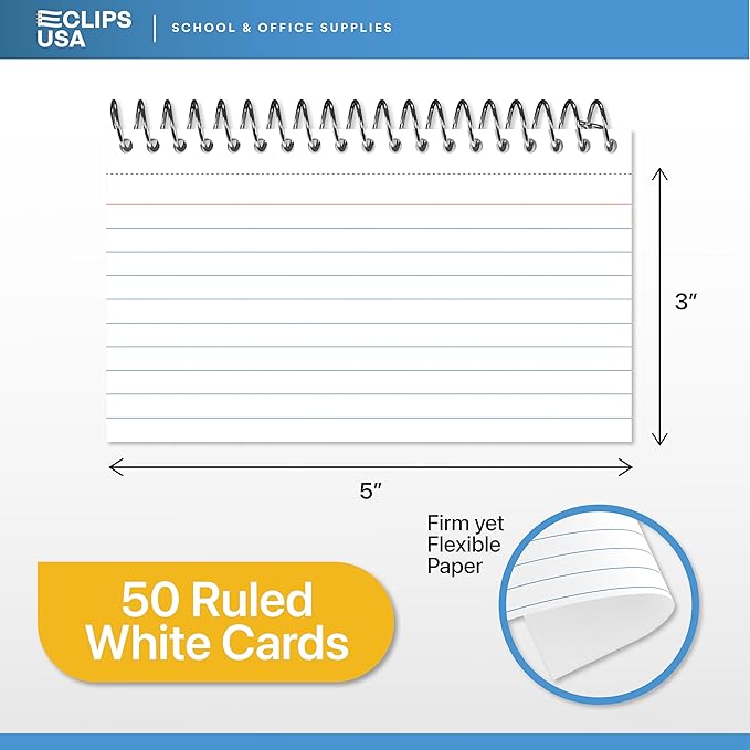 Spiral Bound White Index Cards 3x5 Index Card Book Spiral Flashcards White Note Cards (60 Pack)