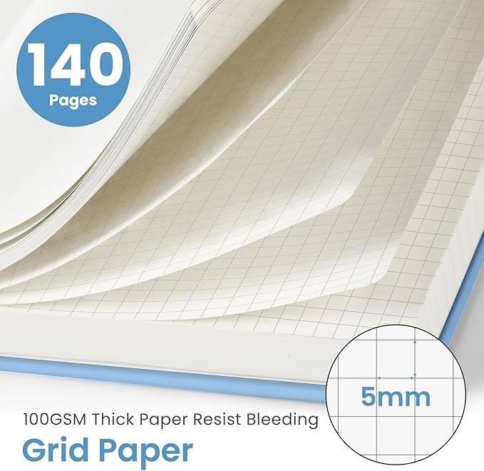 Taja Graph Spiral Journal Notebook for Women & Men, 140 Pages, Graph Paper Hardcover Notebook for Planning & Tracking, Journals for Graphing, A5(5.7" x 7.9") – Blue