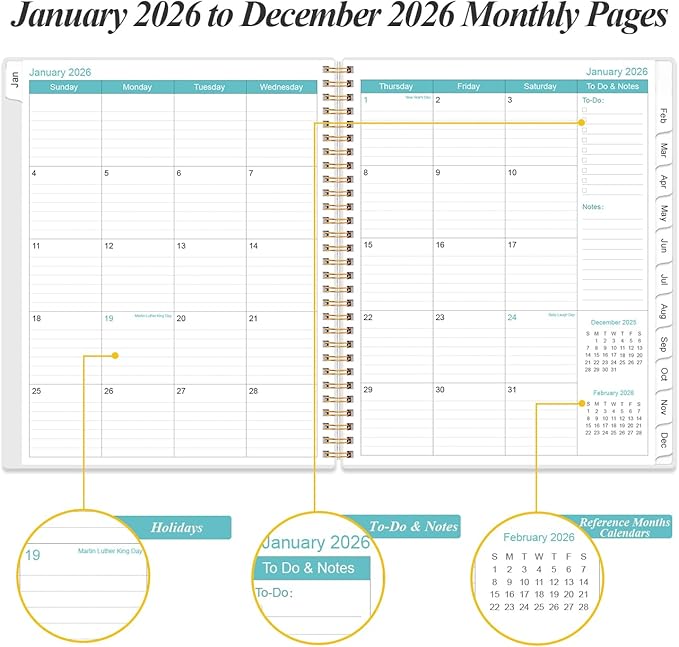 2026 Planner - Planner 2026 from January 2026 to December 2026 with 12 Monthly Tabs, Flexible Cover, Inner Pocket, 8.5" x 11", Flower-B