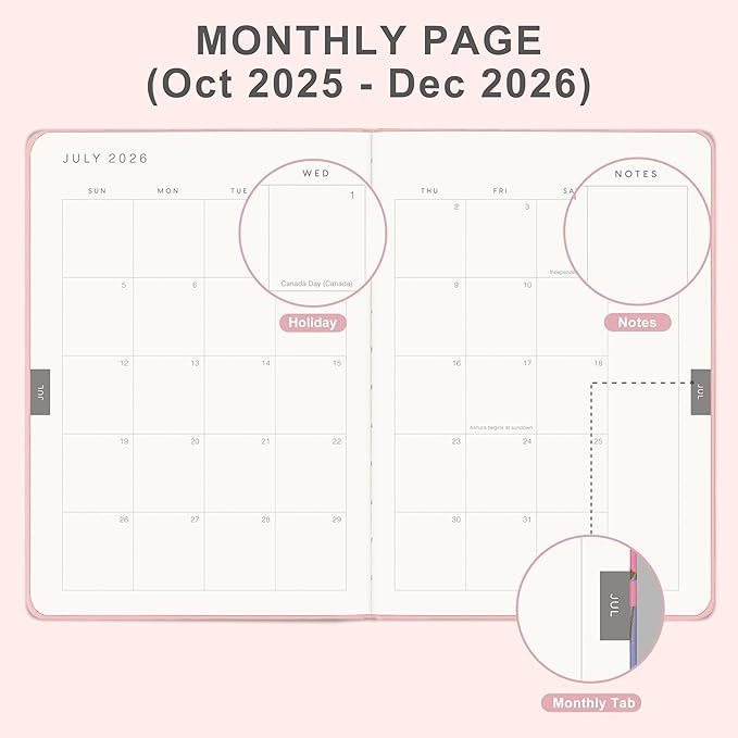 And Per Se 2026 Planner, 15 Months Hardcover Daily, Weekly & Monthly Planner, A5 size, 100GSM Thick Paper, Back Pocket, 5.7" x 8"(Pink)
