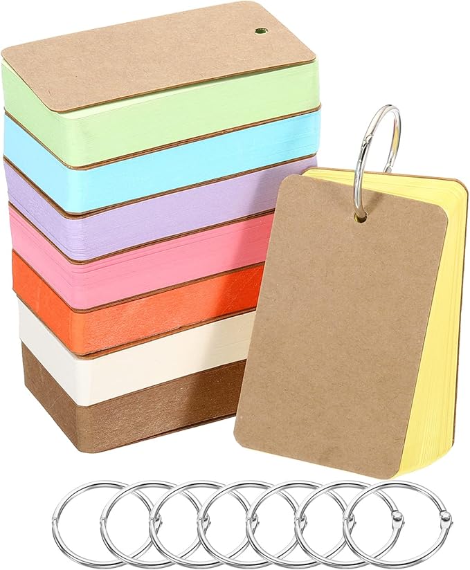 PATIKIL Blank Index Cards with Ring, 400Pcs Colored Blank Flash Card 3.5" x 2" Note Card Study Card for Memory Learning Studying Office Supplies Assorted Color