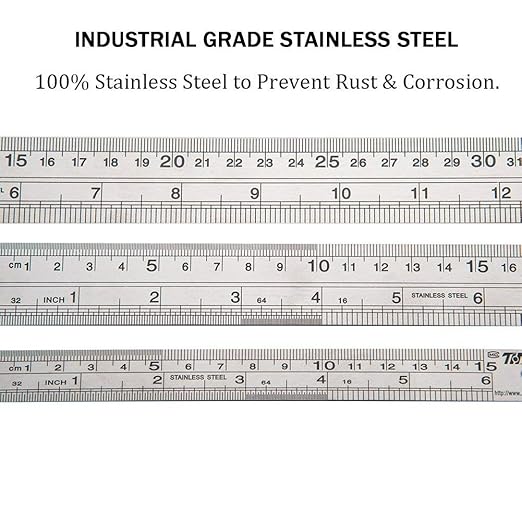 ZZTX Metal Straight Edge Ruler Stainless Steel Ruler 6 Inch 12 Inch 16 Inch Ruler Set Rulers Bulk Set of 3