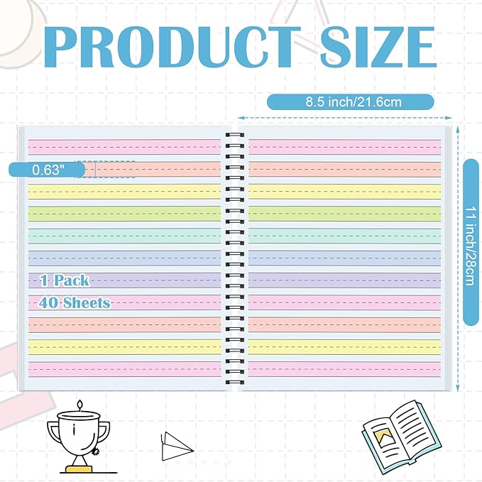 Colored Raised Line Handwriting Paper 8.5x11 Inch Wide Ruled Writing Paper Spiral Bound with ADHD 0.63 In Spacing Multi Sensory Dysgraphia Pad Handwriting Practice Workbook for Kids Kindergarten