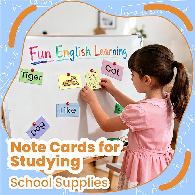 500Count Colored Index Cards 3x5 Inch with Ring, Heavy Weight Flash Cards, Note Taking Supplies, Portable Note Cards, Study Flashcards for Students & Teachers, Office Home School Study Supplies