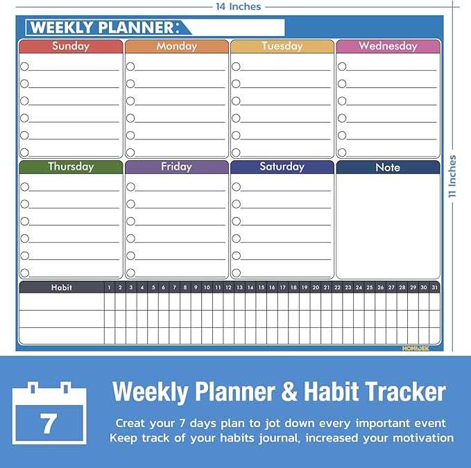 HOMiDEK Magnetic Calendar for Refrigerator: Reusable Dry Erase Monthly Fridge Whiteboard Calendar Magnet Weekly Planner White Board with Magnetic list, Dry Erase Markers and Eraser - 14 x 11 Inches