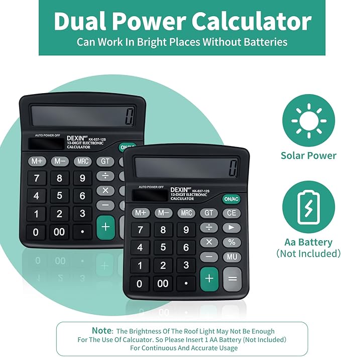 8pcs Solar Calculators Desktop Big Button Basic for Students Office Hand Held Calculator Simple 12 Digit Large Display 4 Function Calculators for Students