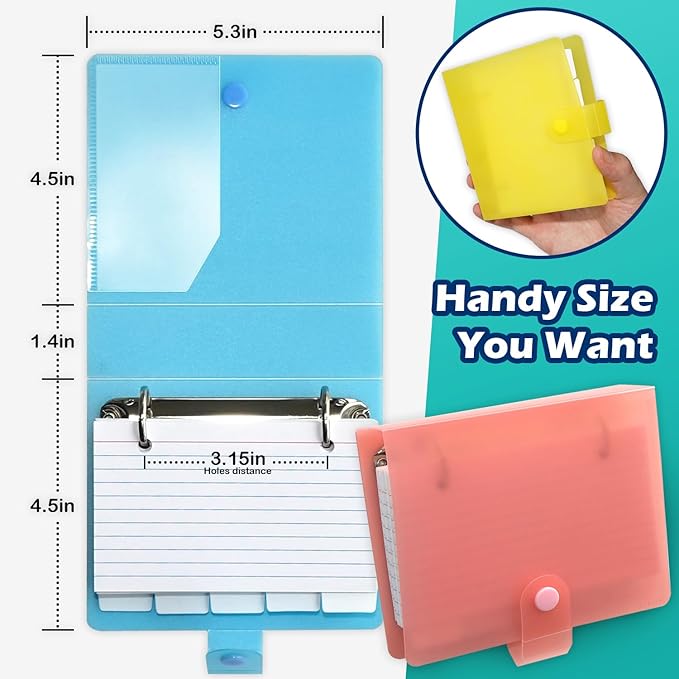 3x5 Lined Index Cards with Ring Binder Holder and Dividers, 100 Ruled Cards, Green