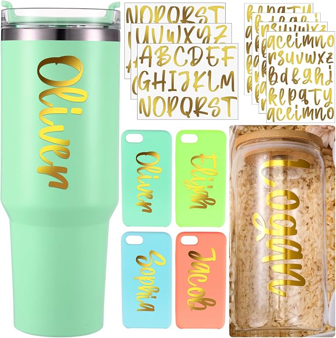 UV DTF Cup Wrap Letter Stickers Vinyl Decals,Gold,7 Sheets | Personalized Name Stickers for Water Bottles Tumblers, Waterproof UV DTF Alphabet A-Z Stickers for 14-43oz Mugs DIY Craft