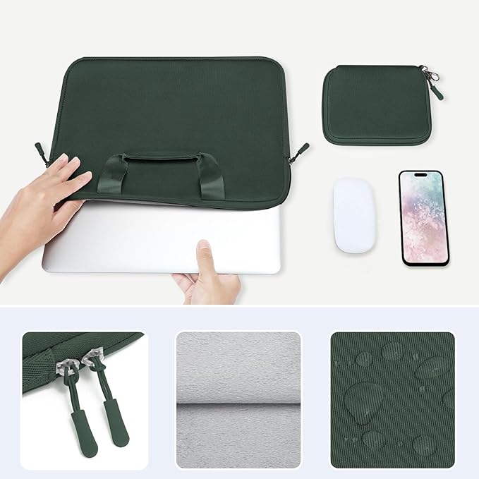 MOSISO Laptop Case 13 inch, Laptop Sleeve Bag Compatible with MacBook Neo 13 / Air M5 M4 M3 M2 M1 2026-2018 / Pro M2 M1, Neoprene Carrying Computer Bag with Handle&Detachable Small Case, Emerald Green