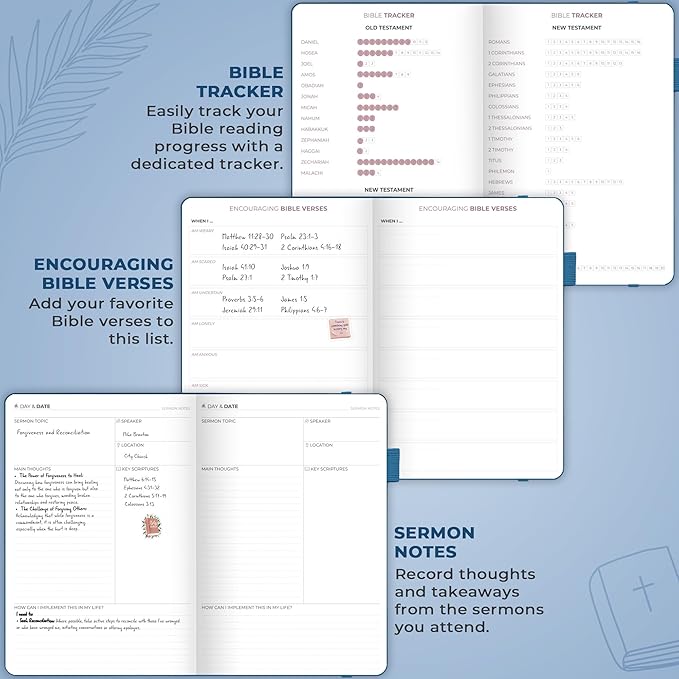 Clever Fox Christian Hourly Weekly Planner – Goal Setting Planner with Time Slots, Monthly Budget, Sermon Notes, Bible Reading Tracker (Mystic Blue)