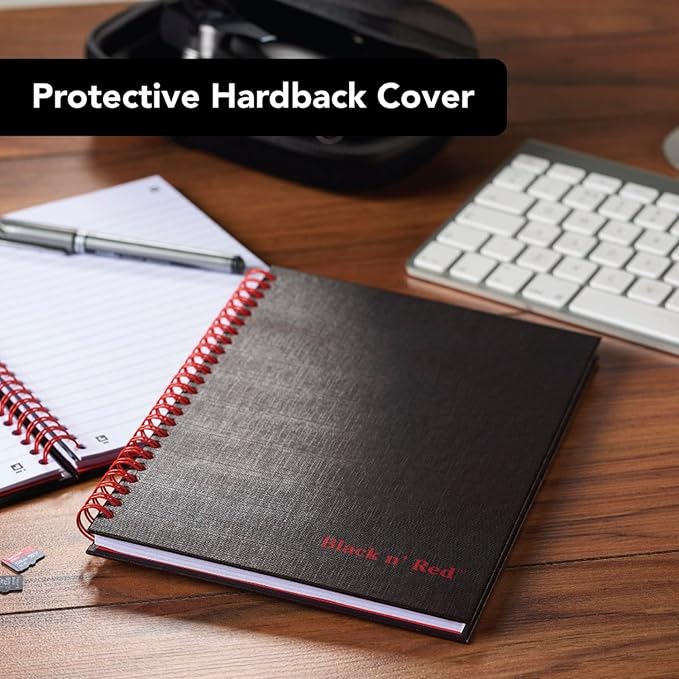 Black n' Red Notebooks, Business Journals, 2 Pack, 8-1/4" x 5-1/4", 70 Sheets, Ruled, Optik Paper, Scribzee App, Hardcover, Wirebound, Black‬‬‬‬‬‬ (400163208)