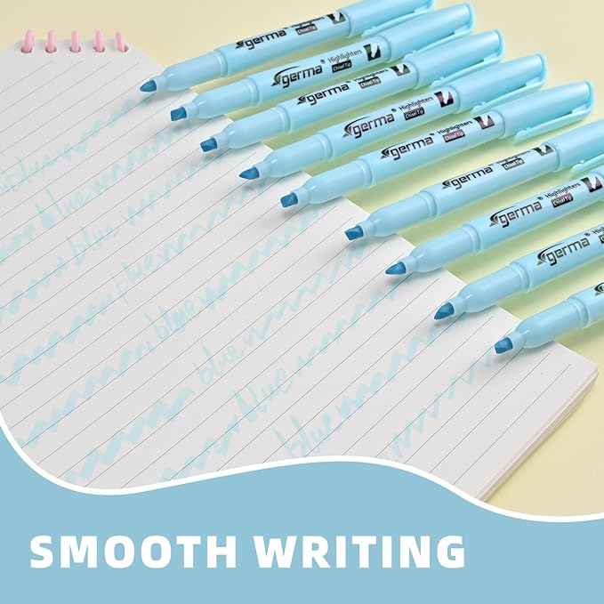 Cgerma Blue Highlighters 12 Pack, Mild Pastel Color, Chisel Tip Bible Highlighters No Bleed, Quick-Drying, Cute Aesthetic Markers for Journaling, Bible Study, School Office Supplies