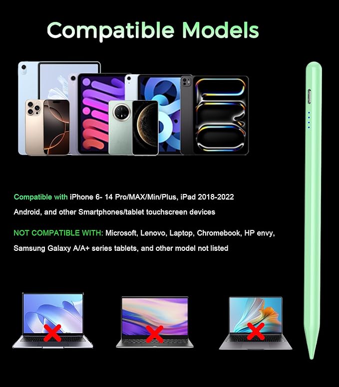 CMARS Stylus Pen for Touchscreen, Universal Tablet Pen for iPad/iPhone/Samsung/Huawei/Xiaomi/Android and More Devices, Stylists Pens Rechargeable, Digital Pencil with Magnetic Function - Green