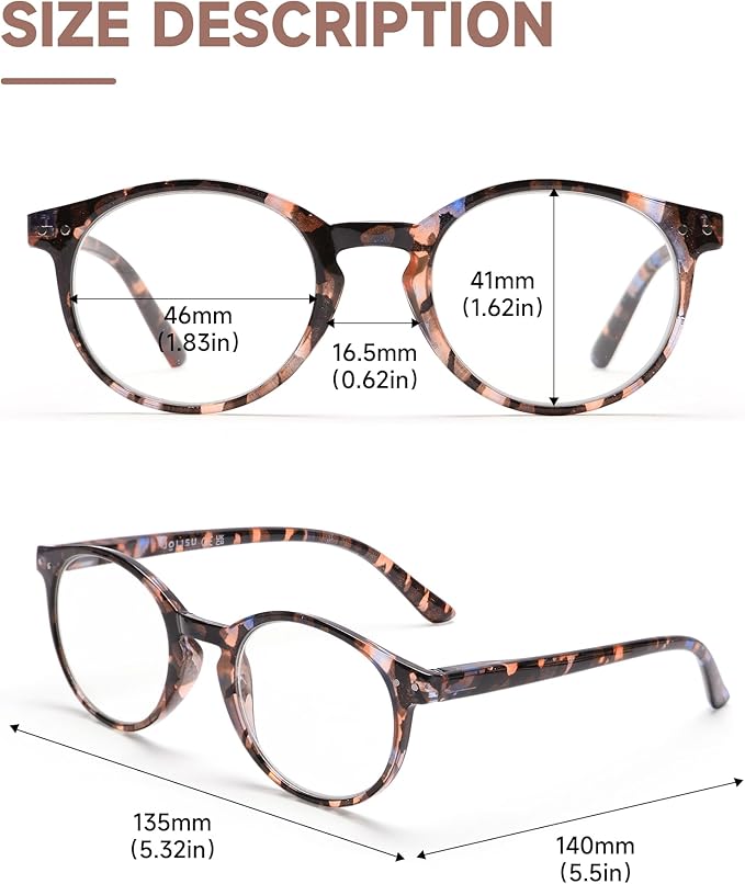 JOLISU 5 Pack Reading Glasses For Women/Men-Blue Light Blocking Computer Reader w/Round Frame - Retro Clear Lens Fake Eyeglasses（1.25）
