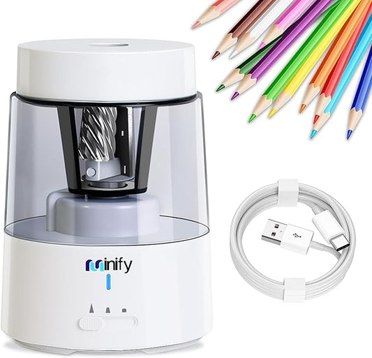 Pencil Sharpener Electric Pencil Sharpener Heavy Duty Blade Rechargeable Battery Powered Pencil Sharpeners for 6-8mm Colored Pencils Auto Stop Fast Sharpen in 3s (White)