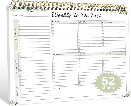 Weekly To Do List Notepad with 52 Undated Sheets（8.5"×11"）- Undated Weekly Desk Planner for Women & Man, School/Office Supplies