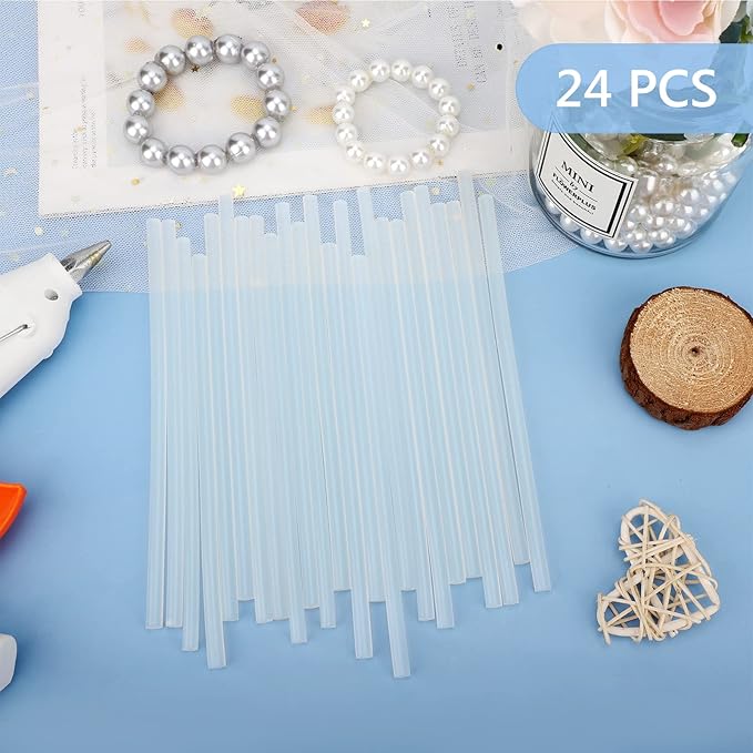 Clear EVA Hot Glue Sticks, 24PCS Mini Size 0.27" Dia x 8" Long Hot Melt Glue Wax Sticks for Fabric Wood, All Temperature Adhesive Stick for Crafts, Repairs & DIY Projects