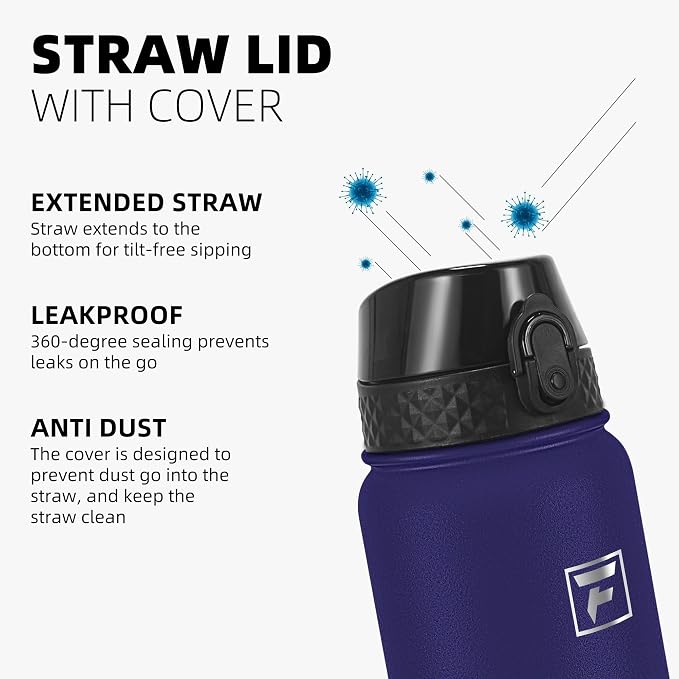 Fanhaw 20 Oz Kids Insulated Stainless Steel Water Bottle with Straw Lid, Leakproof & Anti-Dust Everyday Use Bottle for School, Women & Men, Back to School Essentials (Purple Green)