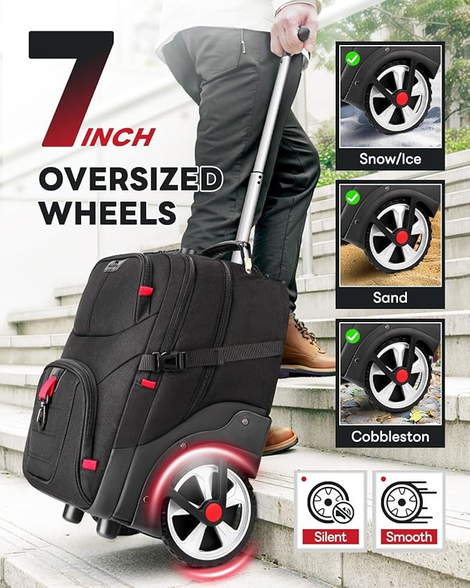MATEIN Rolling Bag with Wheels, 17 Inch Extra Large Laptop Roller Backpack for Adults with Anti Theft Lock & Sturdy Handle, Water Resistant Wheeled Bag Carry On Luggage for Teacher Work Travel Men
