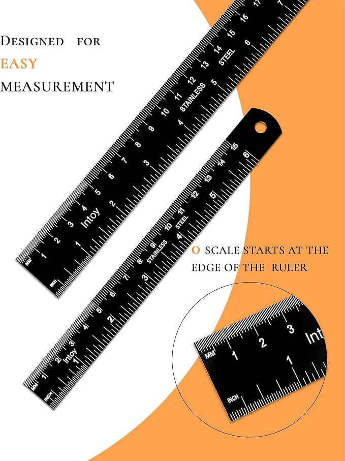 Metal Ruler 12 Inch and 6 Inch with Metric Scales Millimeter, Centimiter, and Conversion Table, Easy to Read Straight Edge Starts at 0, Stainless Steel Rule for School and Office, 2 Pack
