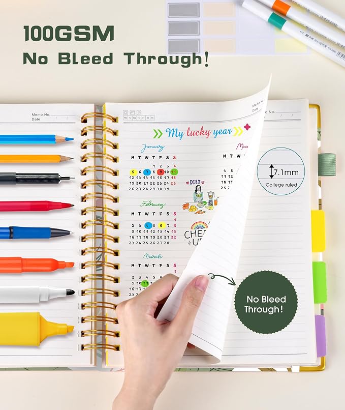 Hardcover Spiral Notebook journal with Removable Dividers Tabs, 300 Pages 5 Subject Notebook College Ruled, 100GMS Notebooks for Work School Note taking,Lined Journal for Women,A5 Colorful Botanicals