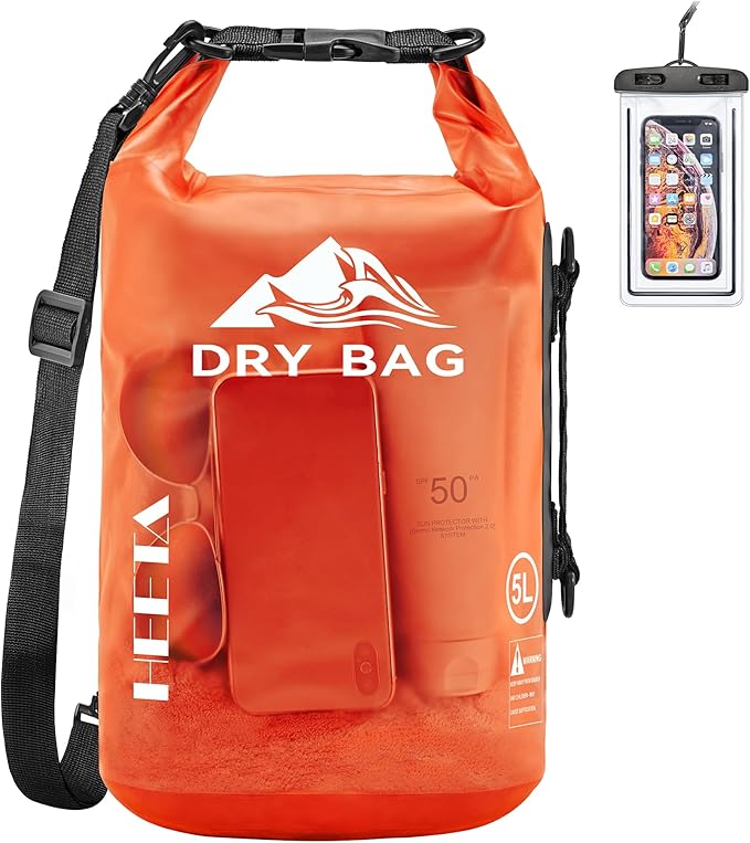 HEETA Dry Bag Waterproof Backpack with Phone Case 5L/10L/20L/30L/40L | Roll Top Lightweight Dry Storage Bag for Women Men, Travel Boating Kayaking Paddle Board Camping Beach Essentials Accessories