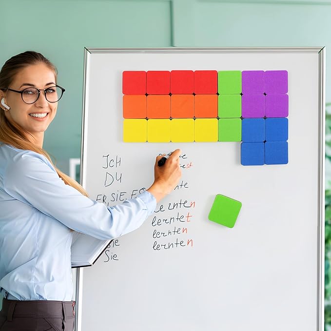 MaxGear Whiteboard Erasers, 48 Pack Magnetic Dry Erase Eraser, Mini Whiteboard Cleaning Pads for Classroom, Chalkboard Wiper Teacher Supplies for School, Office, Home, 6 Rainbow Color Set, 2 x 2 Inch