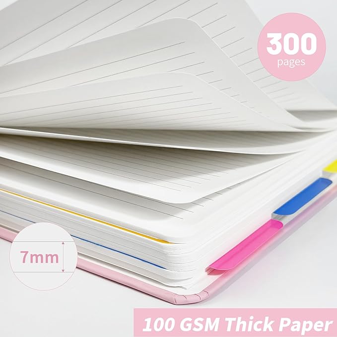 5 Subject Notebook College Ruled 300 Pages Hardcover Spiral Notebook with Removable Dividers Tabs, 8.5" x 11" 100GSM Large A4 Lined Journal Notebooks for Work School